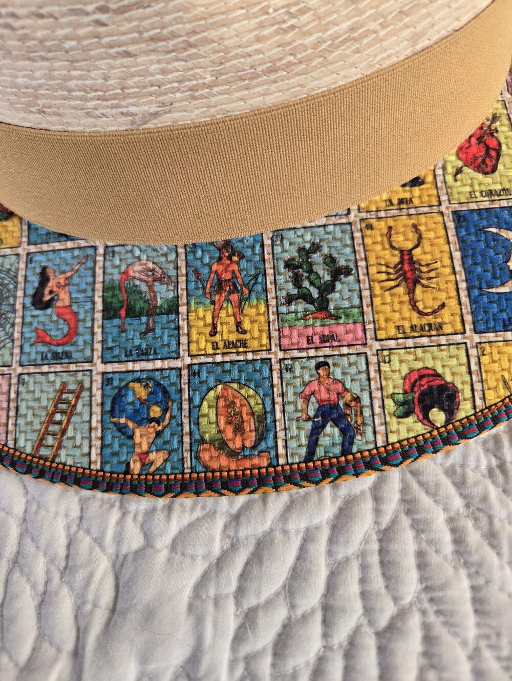 Classic Wide Brim Straw Hat with Colorful Lotería Print Brim - Picture 2 of 6